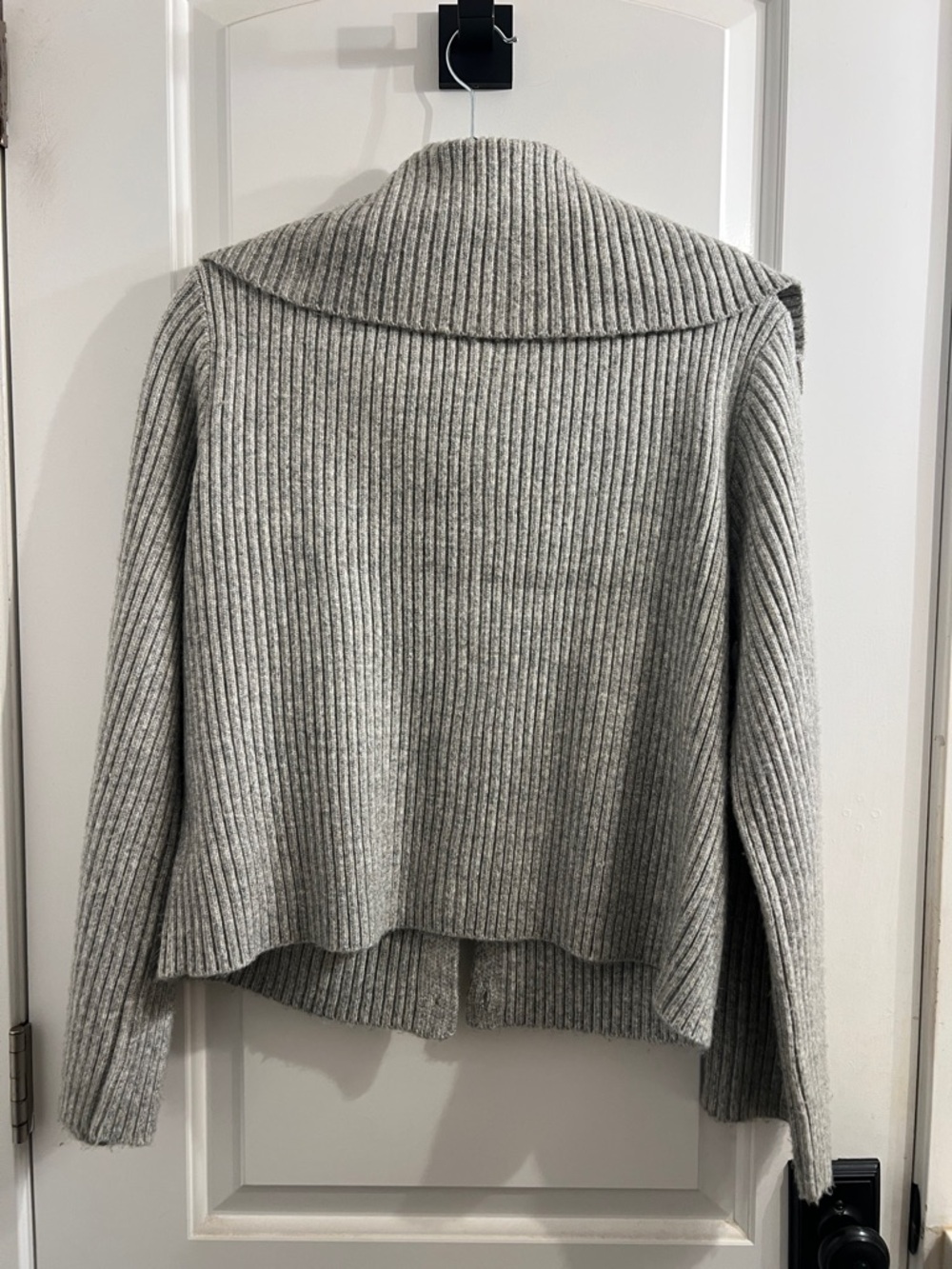 Joie Light Gray Ribbed Button-Front Cardigan with Wide Collar - Picture 3 of 4